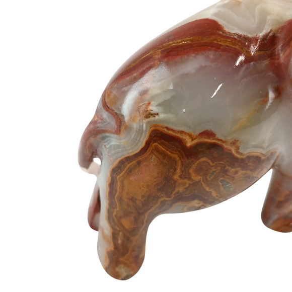 Hand-Carved Onyx Elephant Figurine – Natural Stone Decor with Raised Trunk - Picture 2 of 16